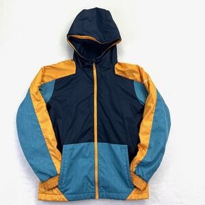 Columbia Kids L 14/16 Fleece Lined Hooded Jacket Colorblock Navy Orange WB0041
